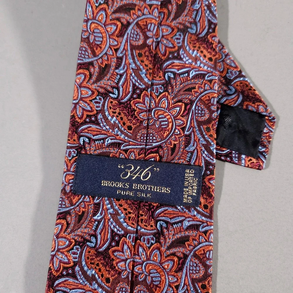 Brooks Brothers Tie Mens OS Orange Blue Paisley Floral Silk 346 Accessory